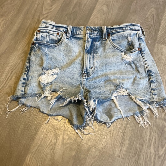 Abercrombie & Fitch Light Blue Distressed Jean Shorts - Picture 3 of 5